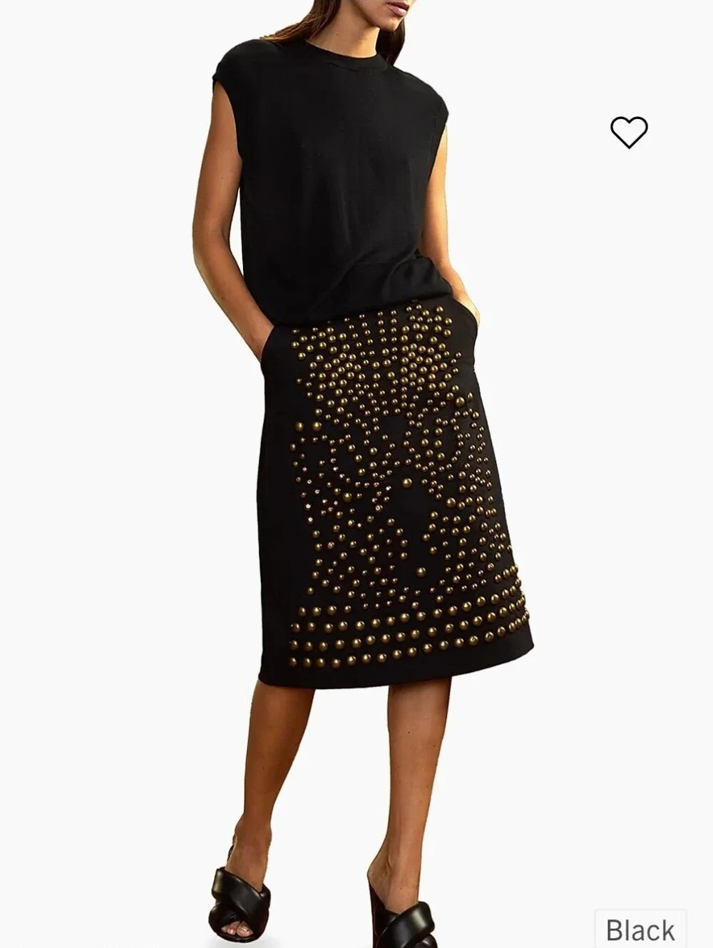Cynthia Rowley Skirt, Size 6, Black Denim, Brass Stud Embellished